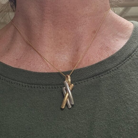 14K Solid Gold Necklace with Yellow and White Pendant -16